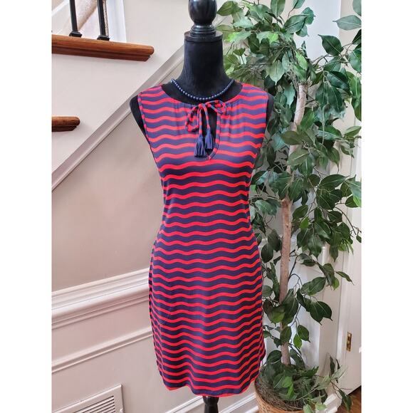 Tommy Bahama Dresses & Skirts - Tommy Bahama Red Navy Blue Sea Swell Split Neck Spa Dress Tassel Ties Size Small